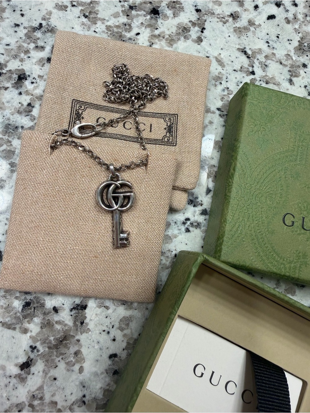 Gucci Silver-Tone Double G Key Necklace in Silver